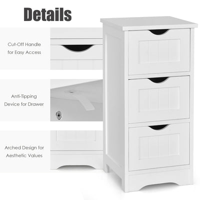 Bathroom Wooden Free Standing Storage Side Floor Cabinet Organizer-3-Tier White