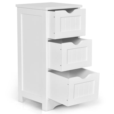 Bathroom Wooden Free Standing Storage Side Floor Cabinet Organizer-3-Tier White