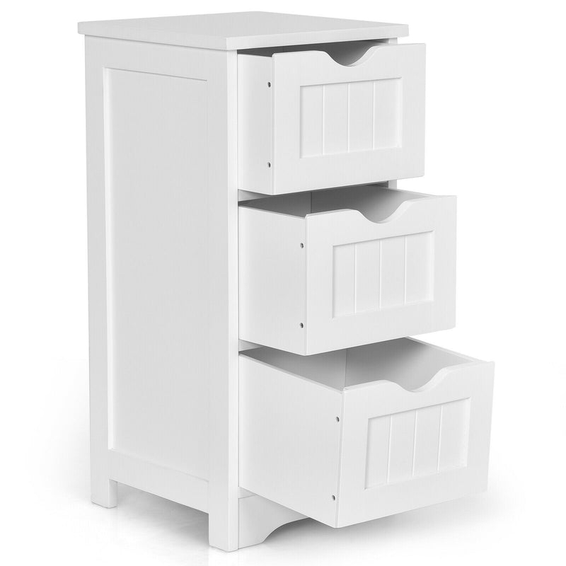 Bathroom Wooden Free Standing Storage Side Floor Cabinet Organizer-3-Tier White