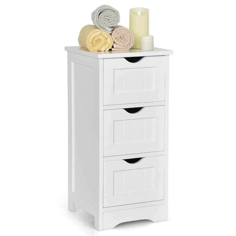 Bathroom Wooden Free Standing Storage Side Floor Cabinet Organizer-3-Tier White