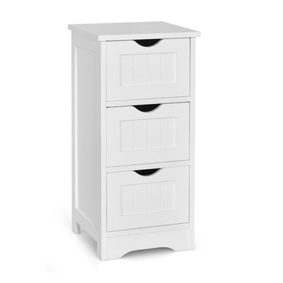 Bathroom Wooden Free Standing Storage Side Floor Cabinet Organizer-3-Tier White