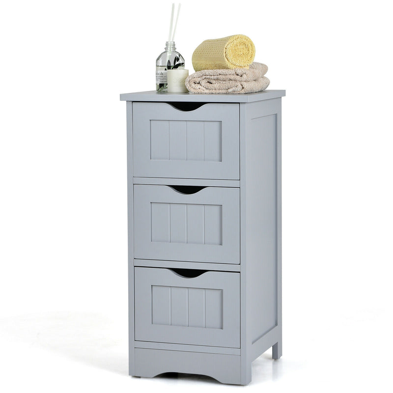 Bathroom Wooden Free Standing Storage Side Floor Cabinet Organizer-3-Tier.-Gray