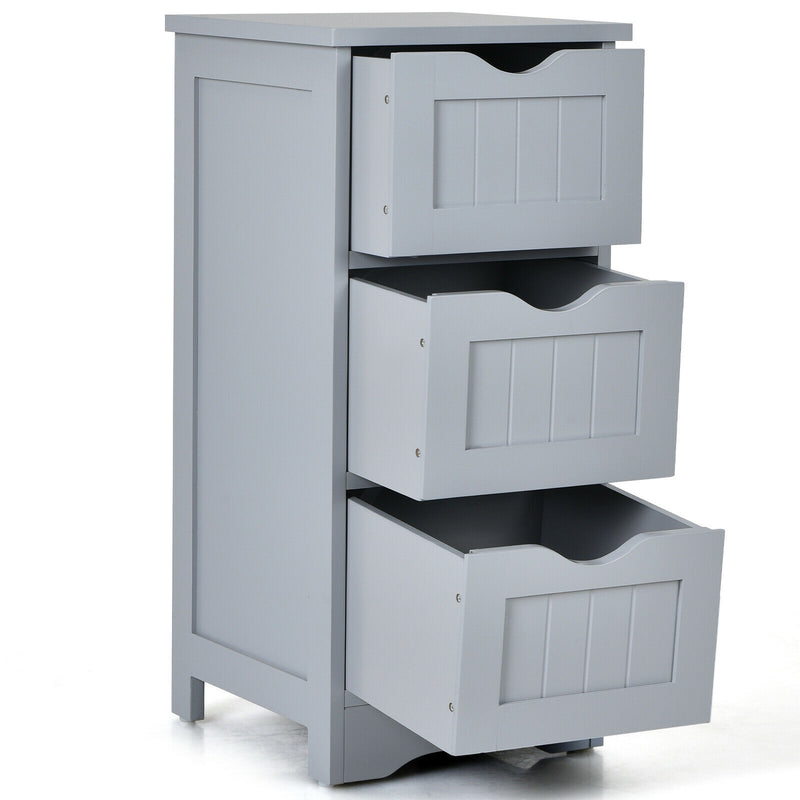 Bathroom Wooden Free Standing Storage Side Floor Cabinet Organizer-3-Tier.-Gray