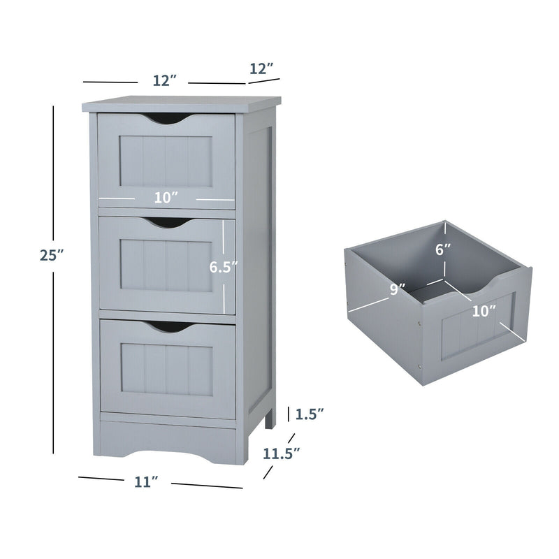 Bathroom Wooden Free Standing Storage Side Floor Cabinet Organizer-3-Tier.-Gray