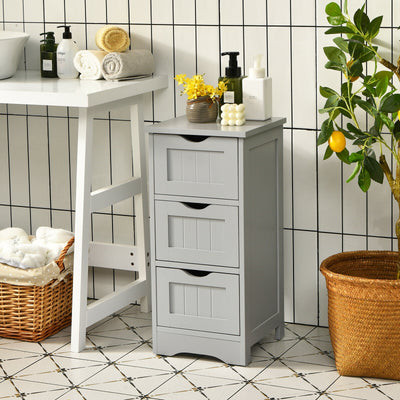 Bathroom Wooden Free Standing Storage Side Floor Cabinet Organizer-3-Tier.-Gray