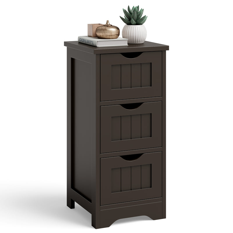 Bathroom Wooden Free Standing Storage Side Floor Cabinet Organizer-3-Tier.-Brown