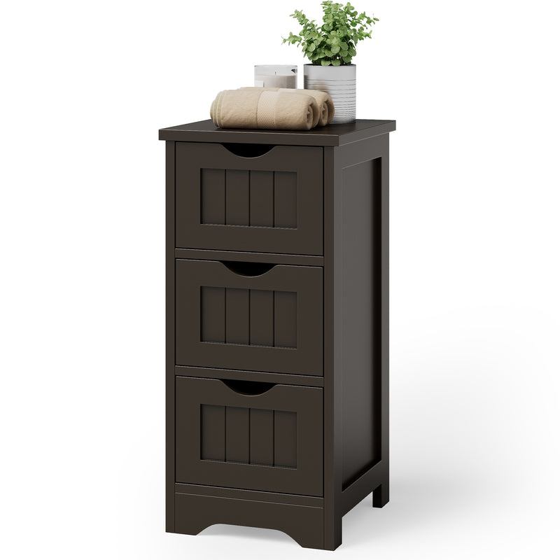 Bathroom Wooden Free Standing Storage Side Floor Cabinet Organizer-3-Tier.-Brown