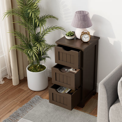 Bathroom Wooden Free Standing Storage Side Floor Cabinet Organizer-3-Tier.-Brown