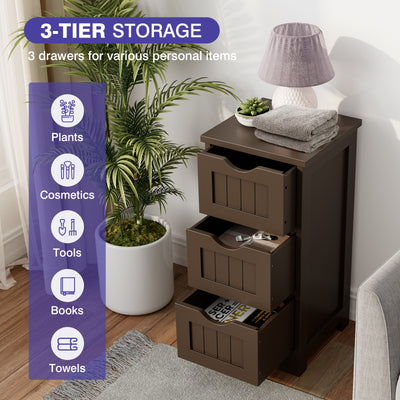 Bathroom Wooden Free Standing Storage Side Floor Cabinet Organizer-3-Tier.-Brown