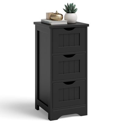 Bathroom Wooden Free Standing Storage Side Floor Cabinet Organizer-3-Tier.-Black