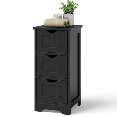 Bathroom Wooden Free Standing Storage Side Floor Cabinet Organizer-3-Tier.-Black