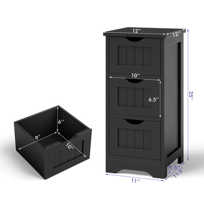 Bathroom Wooden Free Standing Storage Side Floor Cabinet Organizer-3-Tier.-Black