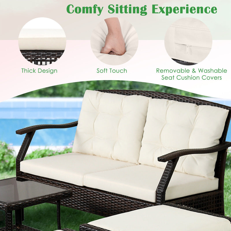 7 Pieces Outdoor Patio Furniture Set with Waterproof Cover