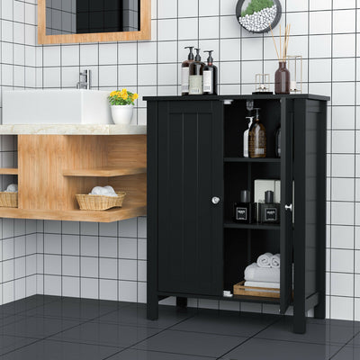 2-Door Bathroom Floor Storage Cabinet Space Saver Organizer-Black