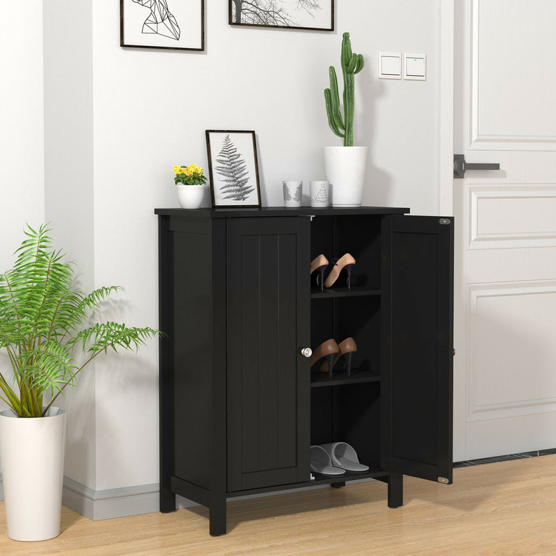 2-Door Bathroom Floor Storage Cabinet Space Saver Organizer-Black