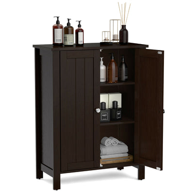 2-Door Bathroom Floor Storage Cabinet Space Saver Organizer-Brown