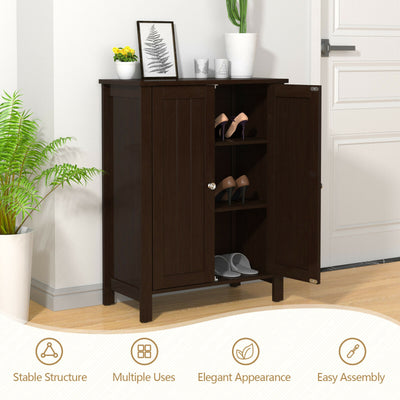 2-Door Bathroom Floor Storage Cabinet Space Saver Organizer-Brown