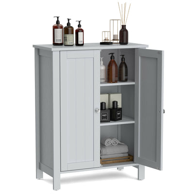 2-Door Bathroom Floor Storage Cabinet Space Saver Organizer-Gray