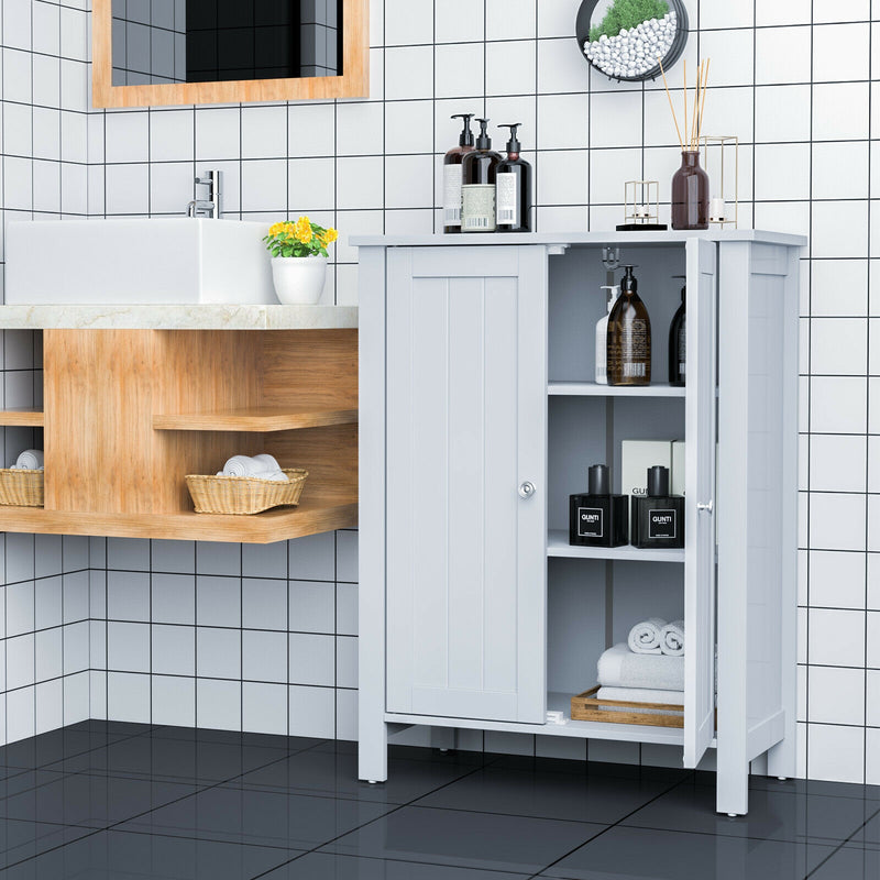 2-Door Bathroom Floor Storage Cabinet Space Saver Organizer-Gray