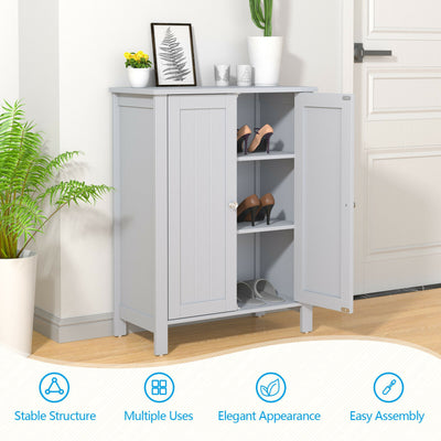 2-Door Bathroom Floor Storage Cabinet Space Saver Organizer-Gray