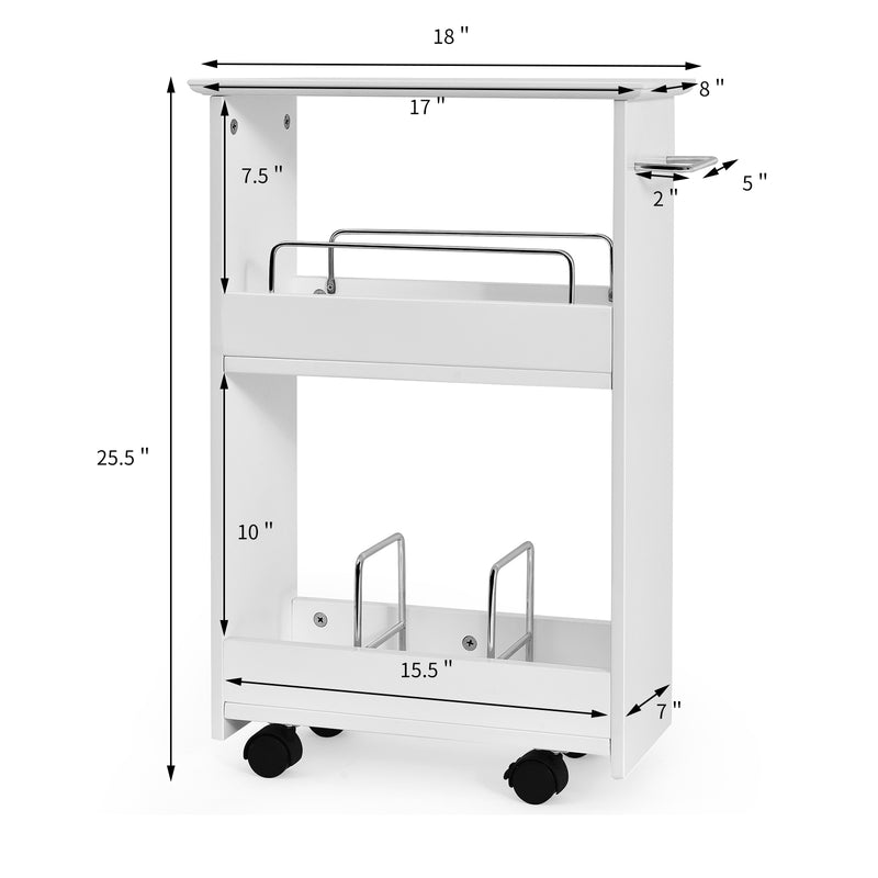 Slim Rolling 3-Tier Bathroom  Mobile Shelving Cabinet with Handle