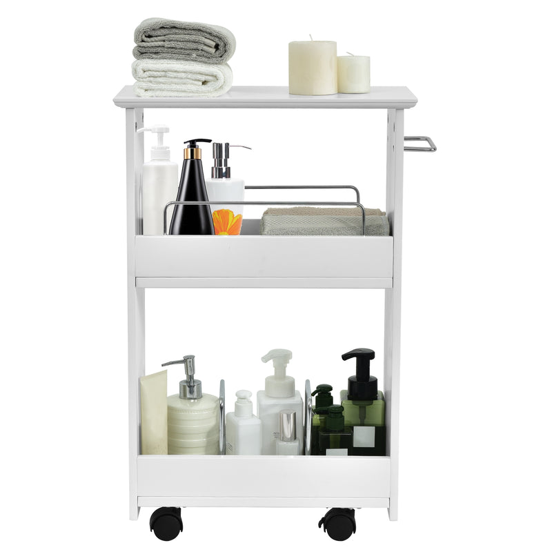 Slim Rolling 3-Tier Bathroom  Mobile Shelving Cabinet with Handle