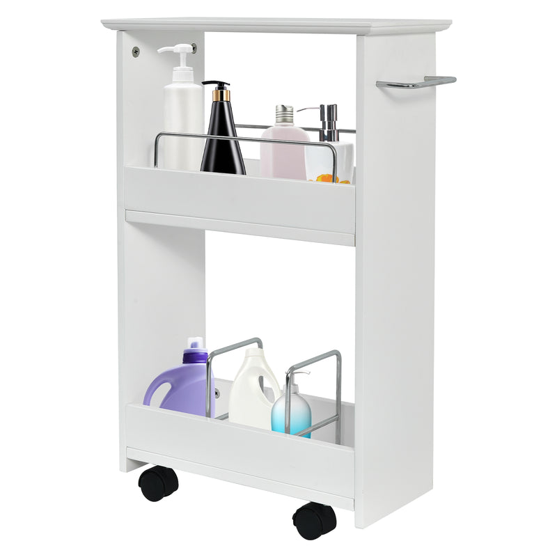 Slim Rolling 3-Tier Bathroom  Mobile Shelving Cabinet with Handle