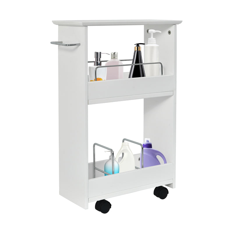 Slim Rolling 3-Tier Bathroom  Mobile Shelving Cabinet with Handle