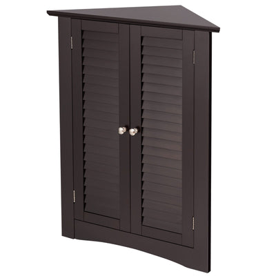 Bathroom Corner Storage Freestanding Floor Cabinet with Shutter Door-Brown