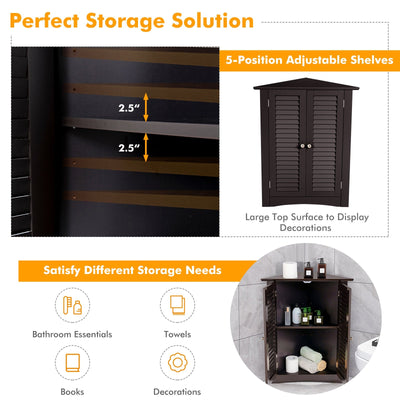 Bathroom Corner Storage Freestanding Floor Cabinet with Shutter Door-Brown