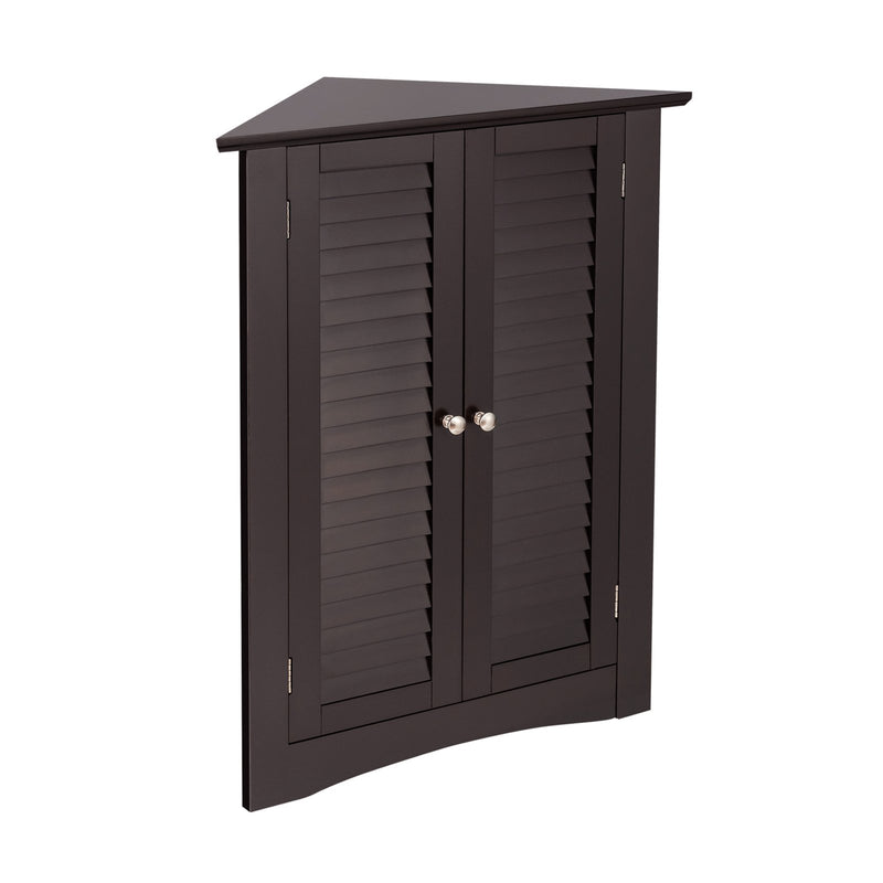 Bathroom Corner Storage Freestanding Floor Cabinet with Shutter Door-Brown