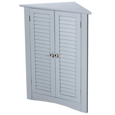 Bathroom Corner Storage Freestanding Floor Cabinet with Shutter Door-Gray