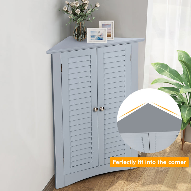 Bathroom Corner Storage Freestanding Floor Cabinet with Shutter Door-Gray