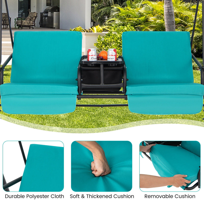 Porch Swing Chair with Adjustable Canopy-Turquoise