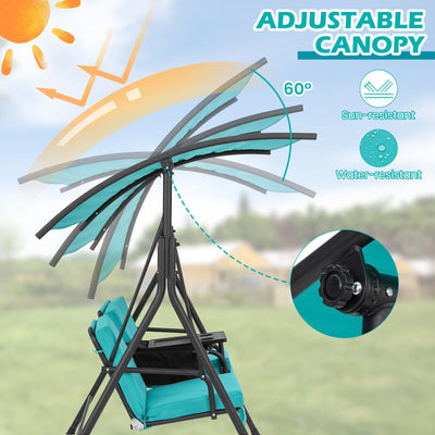 Porch Swing Chair with Adjustable Canopy-Turquoise