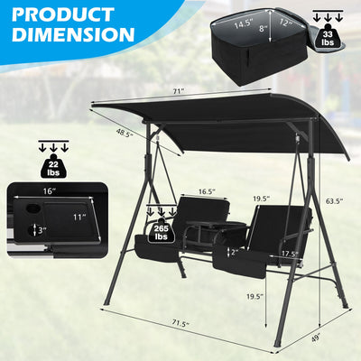 Porch Swing Chair with Adjustable Canopy-Black