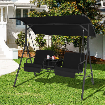 Porch Swing Chair with Adjustable Canopy-Black