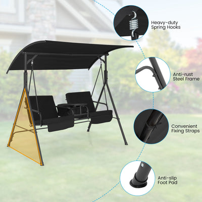 Porch Swing Chair with Adjustable Canopy-Black