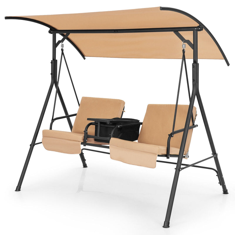 Porch Swing Chair with Adjustable Canopy-Beige