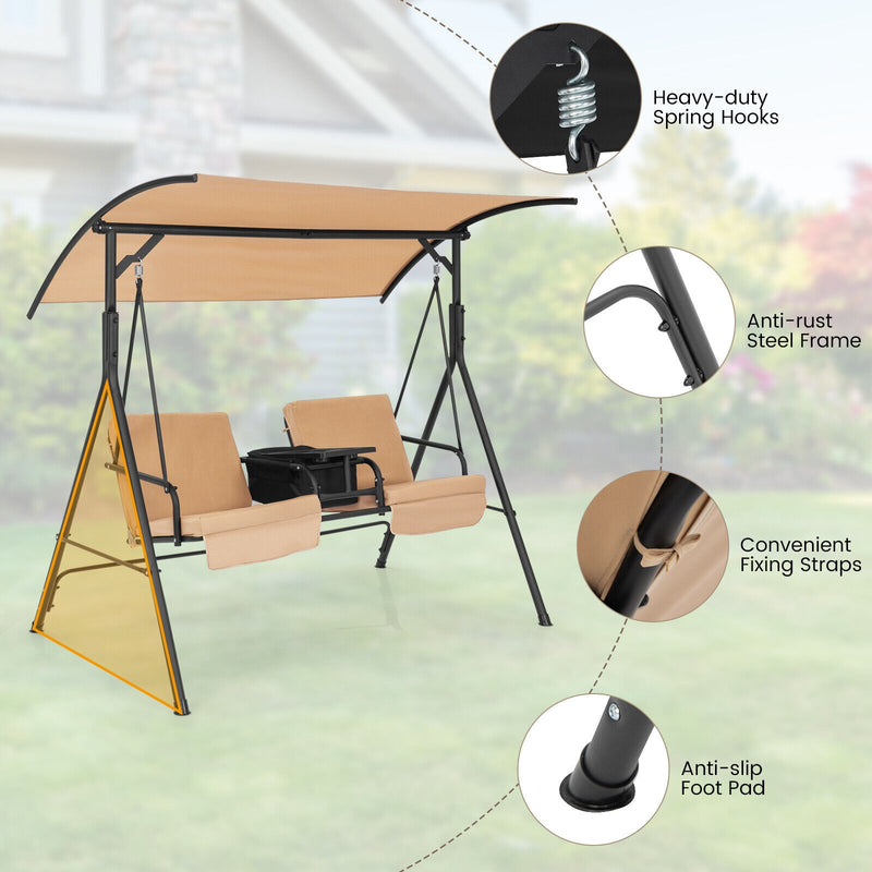 Porch Swing Chair with Adjustable Canopy-Beige