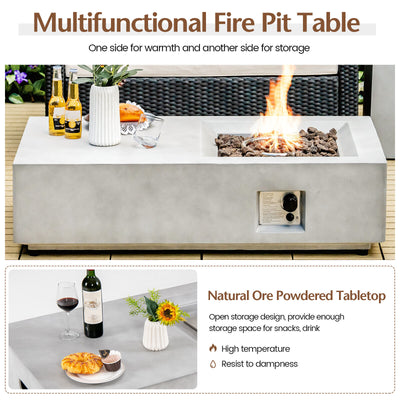 48 Inch Outdoor Concrete Fire Pit with Lava Rocks-Gray