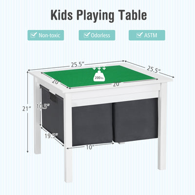 2-in-1 Kids Double-sided Activity Building Block Table with Drawers-White