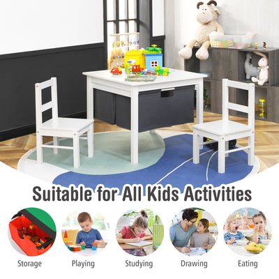 2-in-1 Kids Double-sided Activity Building Block Table with Drawers-White