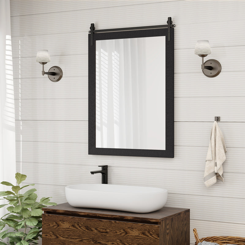 30 x 22 Inch Wall Mount Mirror with Wood Frame-Black