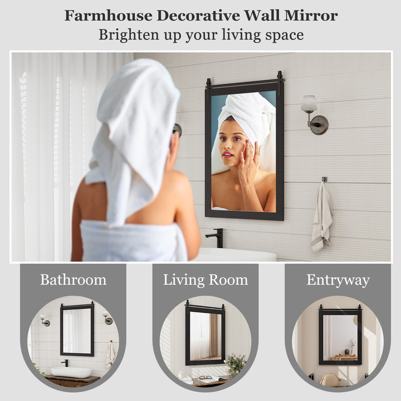 30 x 22 Inch Wall Mount Mirror with Wood Frame-Black