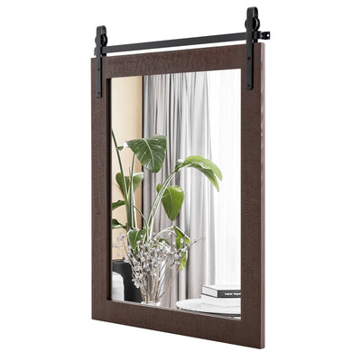 30 x 22 Inch Wall Mount Mirror with Wood Frame-Walnut