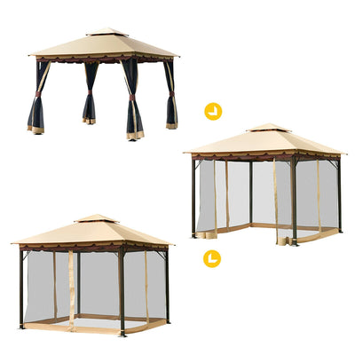 2-Tier 10 x 10 Feet Patio Shelter Awning Steel Gazebo Canopy