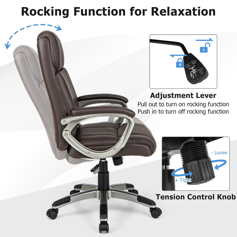 Swivel Ergonomic Office Chair Computer Desk Chair with Wheels-Brown