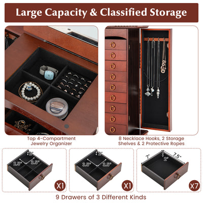 Large Capacity Jewelry Storage Cabinet with 9 Drawers