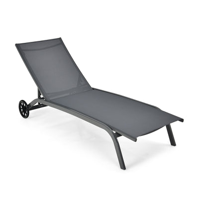 6-Poisition Adjustable Outdoor Chaise Recliner with Wheels-Gray